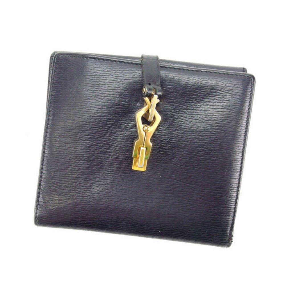 Gucci Wallet Purse Folding wallet Jackie Black Gold Woman Authentic Used Y3515